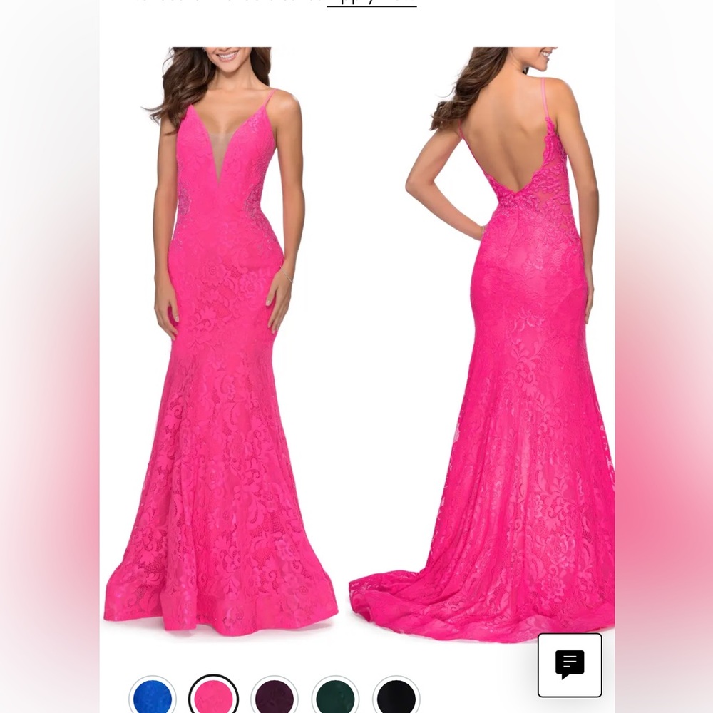 La Femme, Hot Pink, Mermaid Style, Lace Prom Dress with Cutout Sides